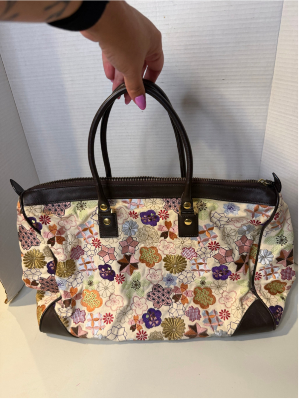 Women's Tocca Floral Embroidered Tote Bag, One Size, Beige and Brown